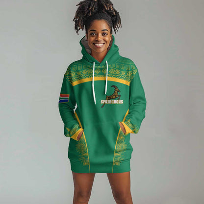 South Africa Springboks Hoodie Dress with Tribal Antelope Design and Floral Accents