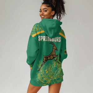 South Africa Springboks Hoodie Dress with Tribal Antelope Design and Floral Accents
