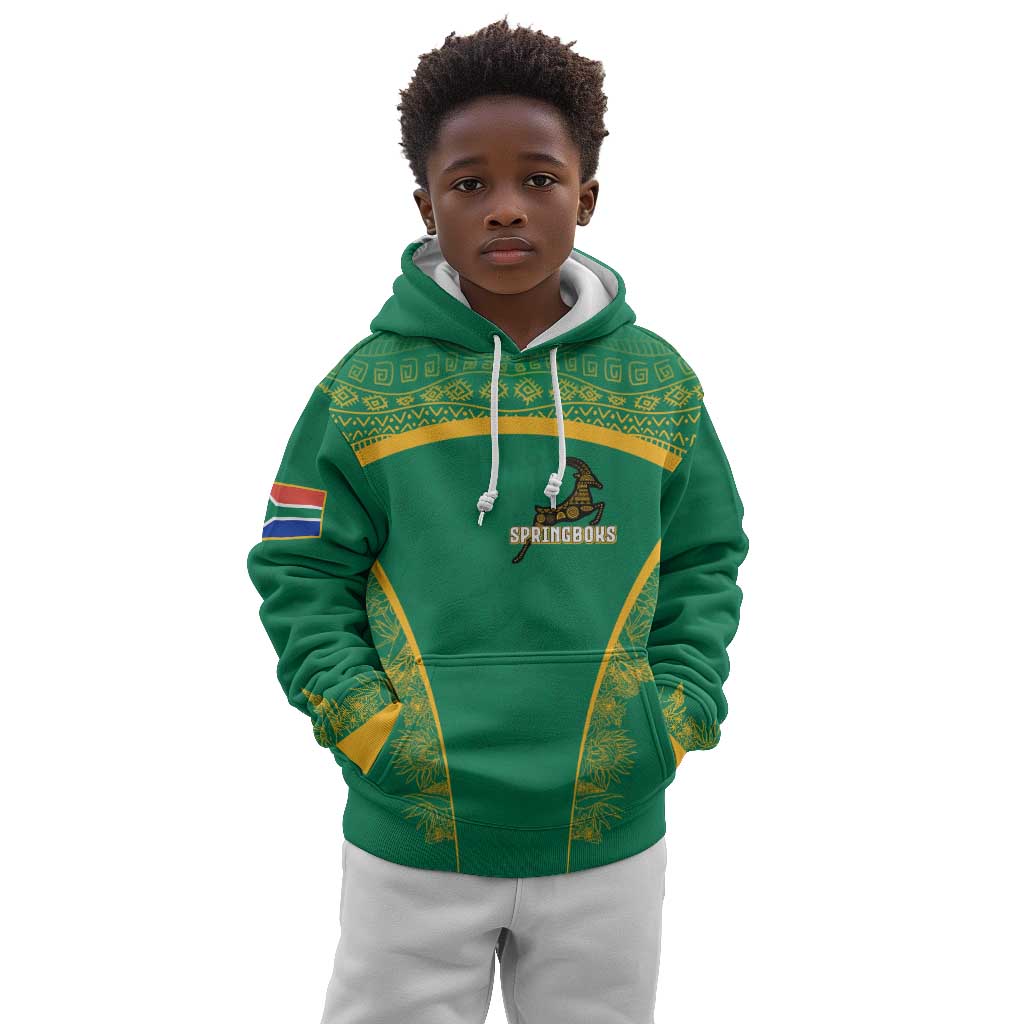 South Africa Springboks Kid Hoodie with Tribal Antelope Design and Floral Accents