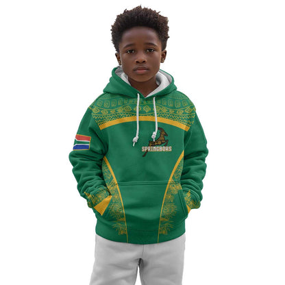 South Africa Springboks Kid Hoodie with Tribal Antelope Design and Floral Accents