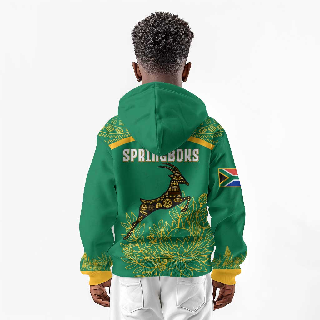 South Africa Springboks Kid Hoodie with Tribal Antelope Design and Floral Accents
