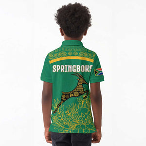 South Africa Springboks Kid Polo Shirt with Tribal Antelope Design and Floral Accents