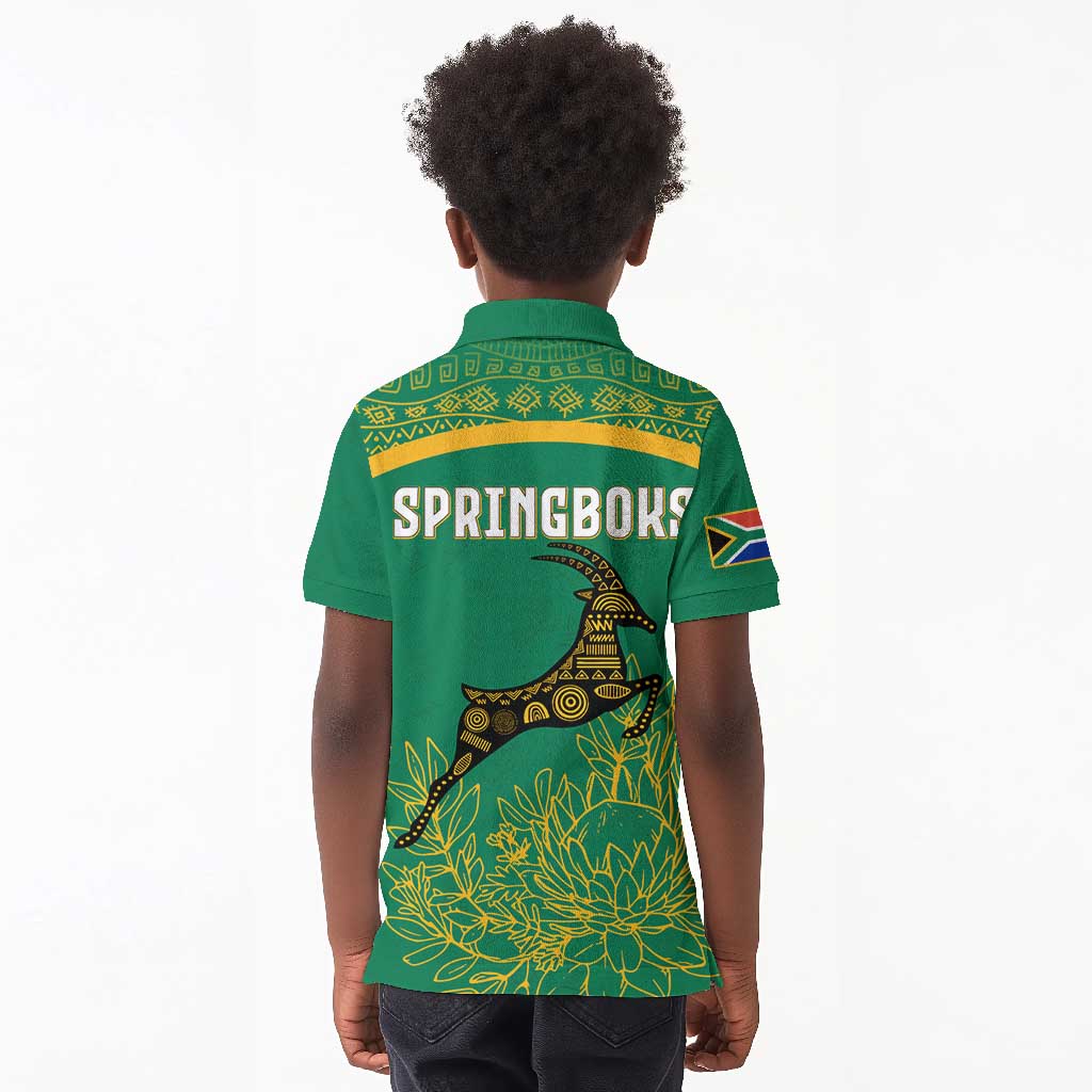 South Africa Springboks Kid Polo Shirt with Tribal Antelope Design and Floral Accents