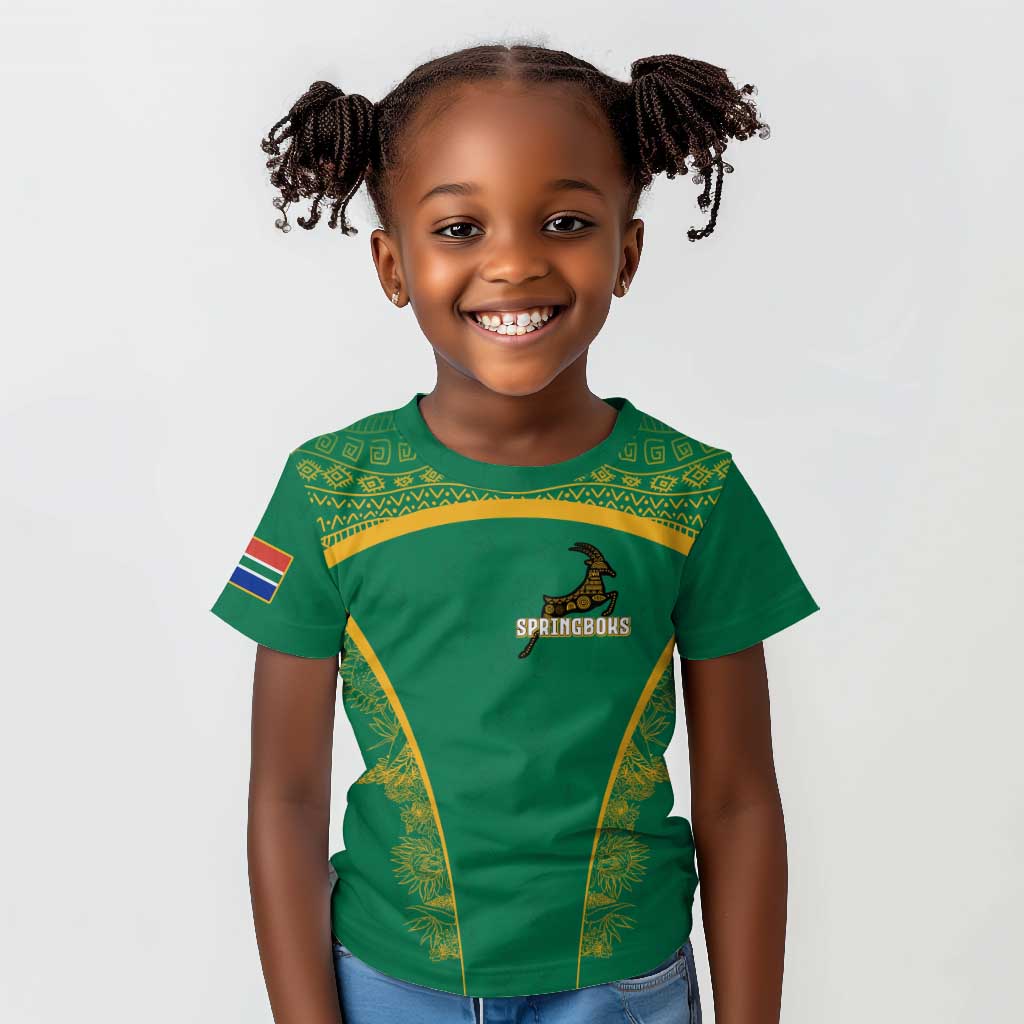 South Africa Springboks Kid T shirt with Tribal Antelope Design and Floral Accents