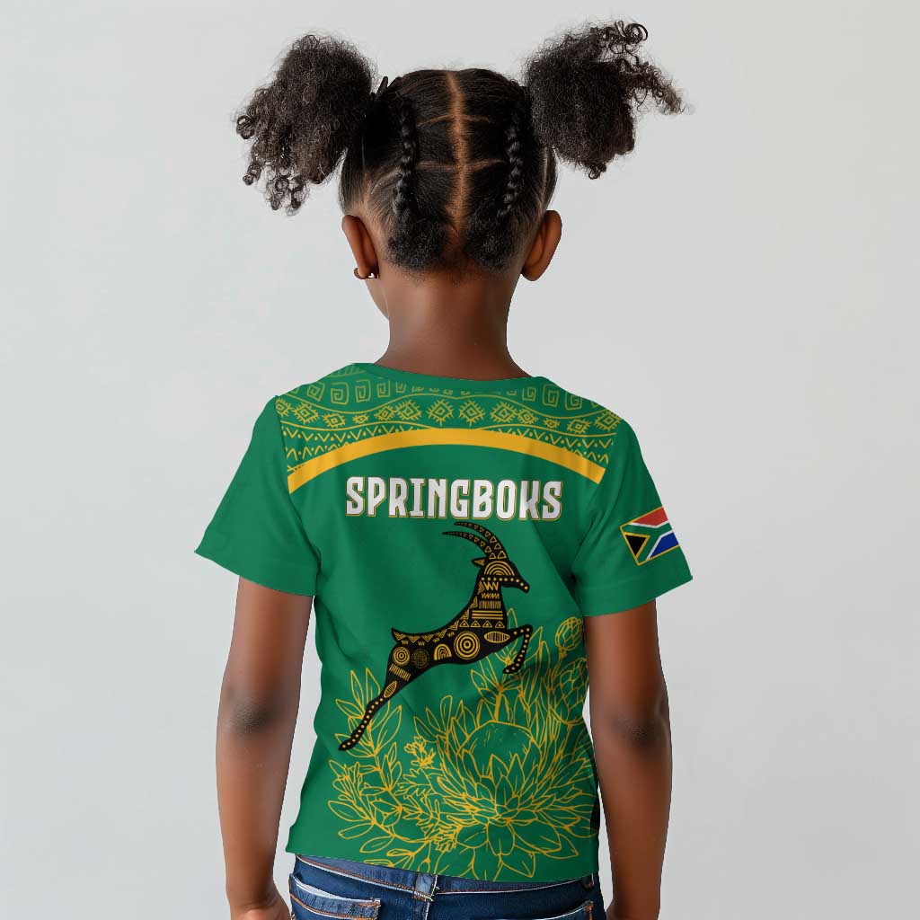 South Africa Springboks Kid T shirt with Tribal Antelope Design and Floral Accents