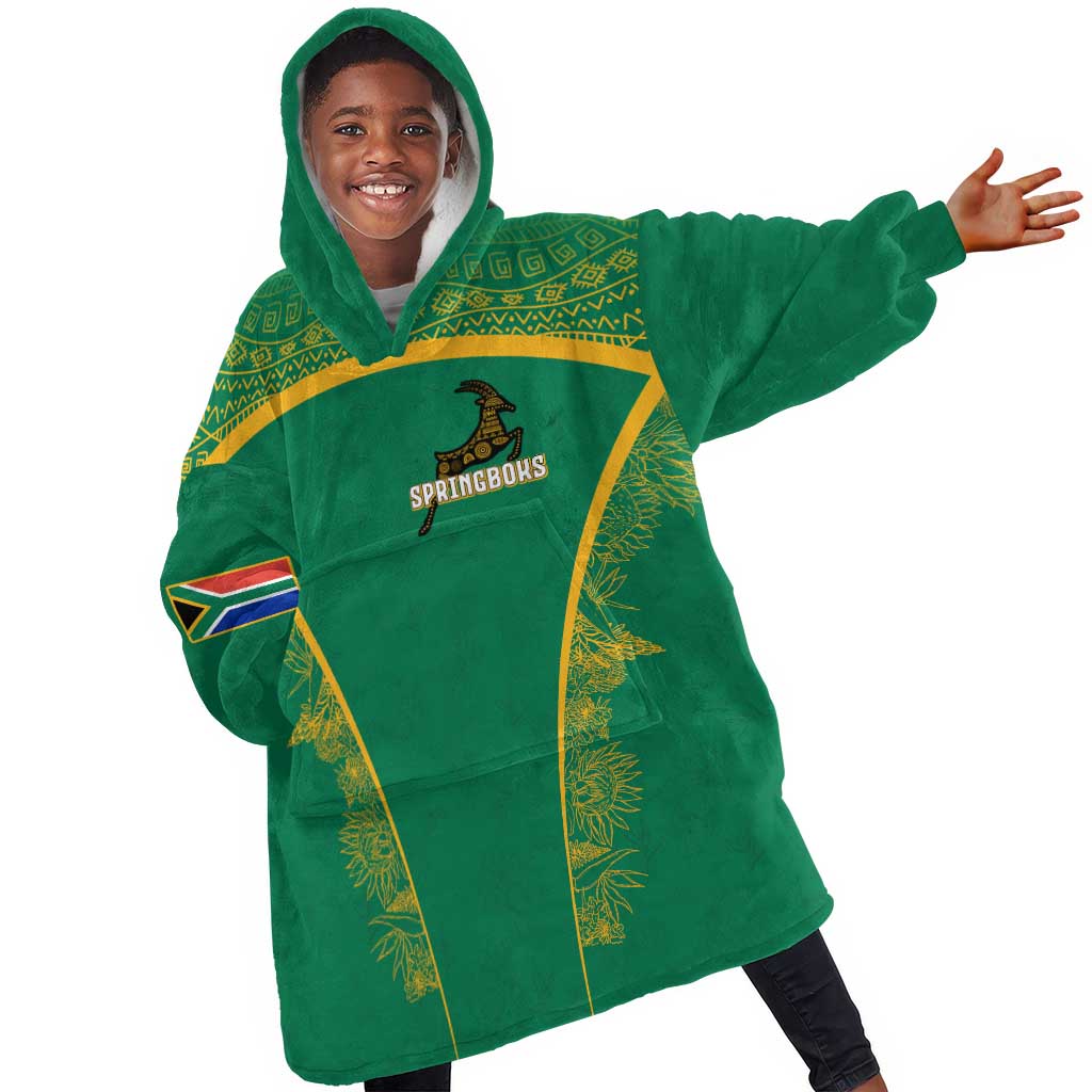 South Africa Springboks Kid Wearable Blanket Hoodie with Tribal Antelope Design and Floral Accents