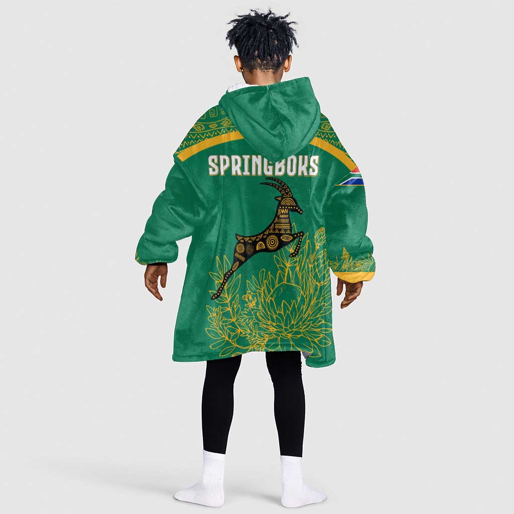 South Africa Springboks Kid Wearable Blanket Hoodie with Tribal Antelope Design and Floral Accents