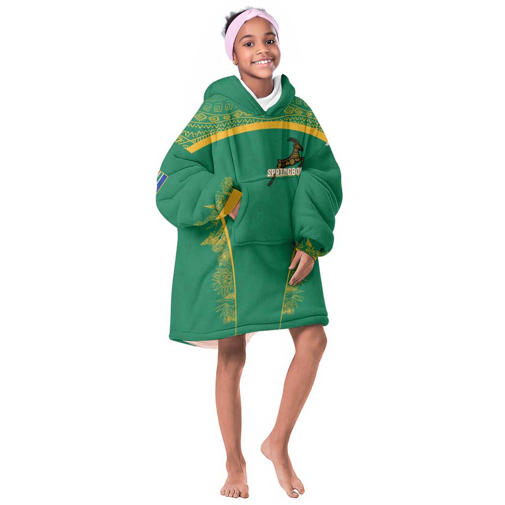 South Africa Springboks Kid Wearable Blanket Hoodie with Tribal Antelope Design and Floral Accents