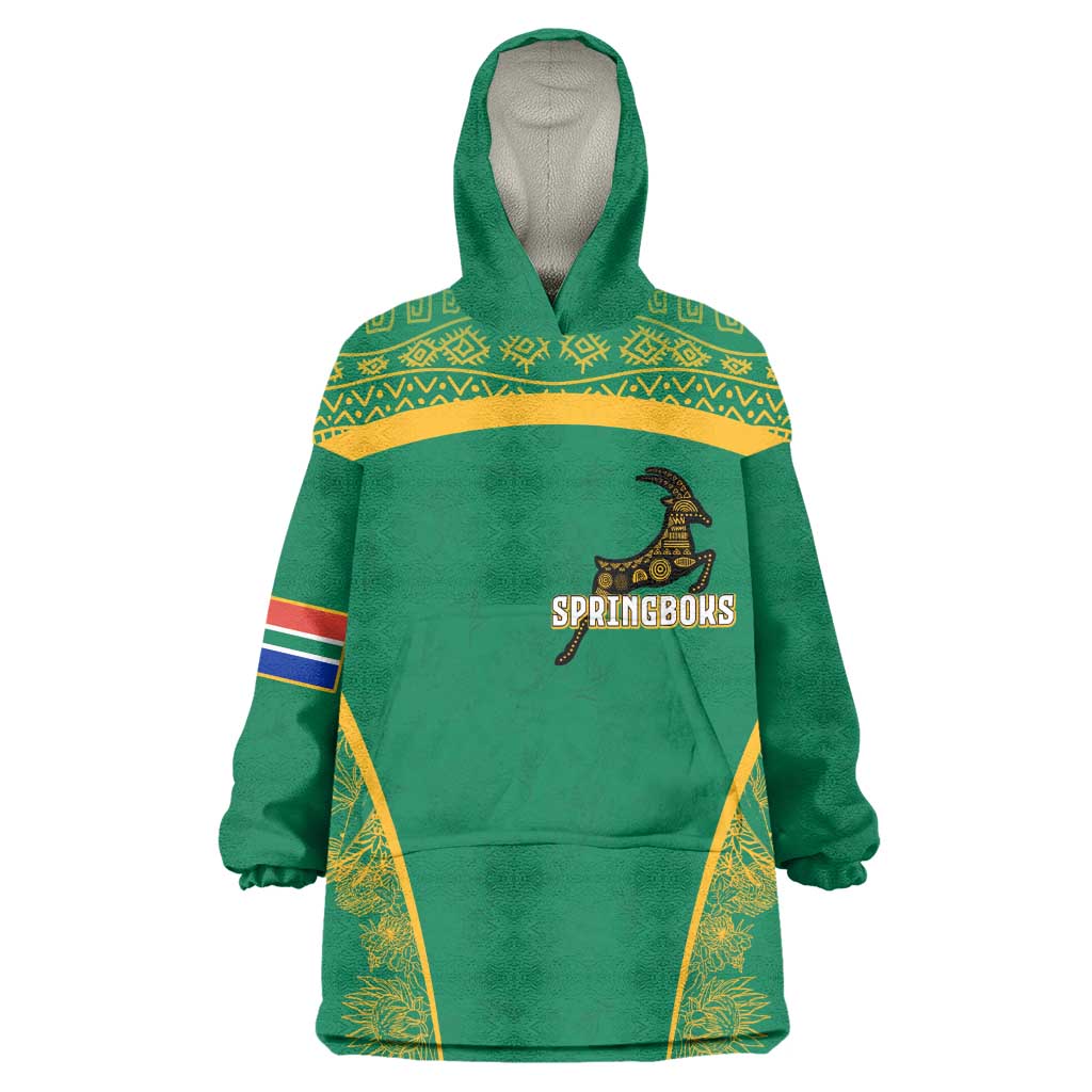 South Africa Springboks Kid Wearable Blanket Hoodie with Tribal Antelope Design and Floral Accents