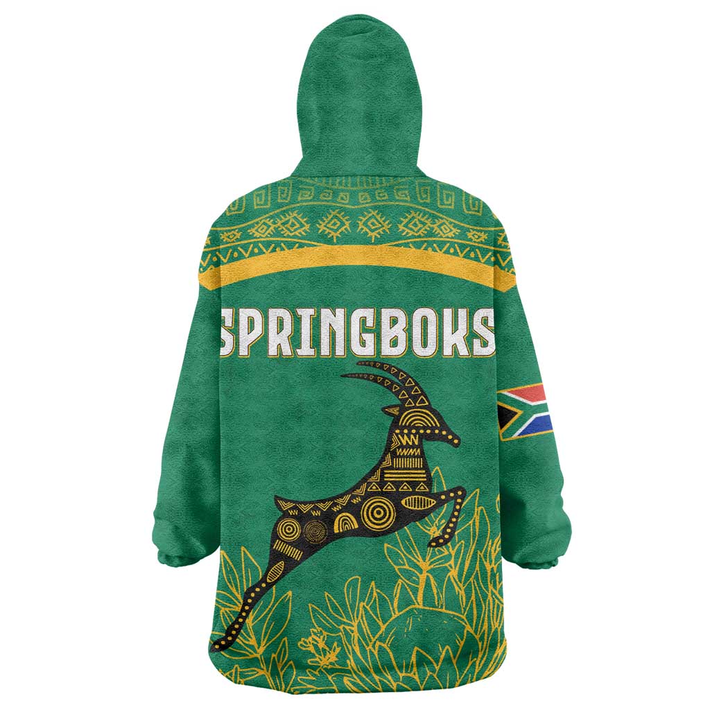 South Africa Springboks Kid Wearable Blanket Hoodie with Tribal Antelope Design and Floral Accents