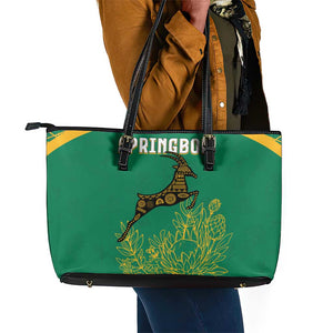South Africa Springboks Leather Tote Bag with Tribal Antelope Design and Floral Accents
