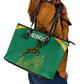 South Africa Springboks Leather Tote Bag with Tribal Antelope Design and Floral Accents