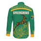 South Africa Springboks Long Sleeve Button Shirt with Tribal Antelope Design and Floral Accents