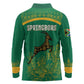 South Africa Springboks Long Sleeve Polo Shirt with Tribal Antelope Design and Floral Accents