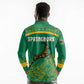 South Africa Springboks Long Sleeve Polo Shirt with Tribal Antelope Design and Floral Accents