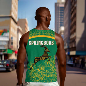 South Africa Springboks Men Tank Top with Tribal Antelope Design and Floral Accents