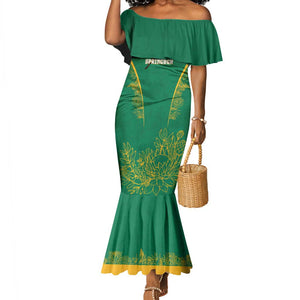 South Africa Springboks Mermaid Dress with Tribal Antelope Design and Floral Accents
