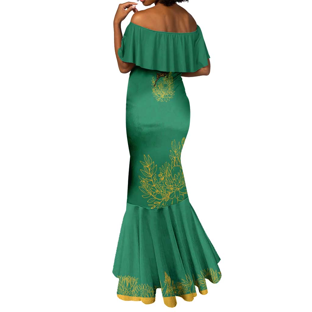 South Africa Springboks Mermaid Dress with Tribal Antelope Design and Floral Accents