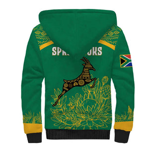South Africa Springboks Sherpa Hoodie with Tribal Antelope Design and Floral Accents