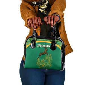 South Africa Springboks Shoulder Handbag with Tribal Antelope Design and Floral Accents