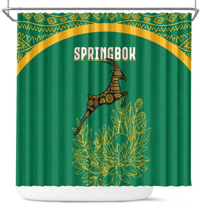 South Africa Springboks Shower Curtain with Tribal Antelope Design and Floral Accents