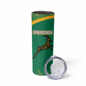South Africa Springboks Skinny Tumbler with Tribal Antelope Design and Floral Accents
