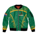 South Africa Springboks Sleeve Zip Bomber Jacket with Tribal Antelope Design and Floral Accents