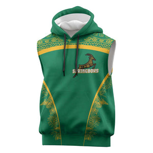 South Africa Springboks Sleeveless Hoodie with Tribal Antelope Design and Floral Accents - African Pride