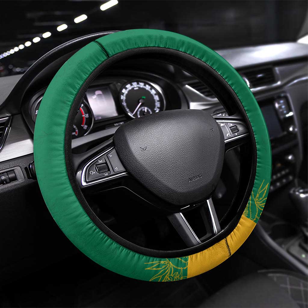 South Africa Springboks Steering Wheel Cover with Tribal Antelope Design and Floral Accents
