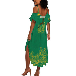 South Africa Springboks Summer Maxi Dress with Tribal Antelope Design and Floral Accents