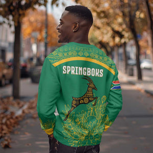 South Africa Springboks Sweatshirt with Tribal Antelope Design and Floral Accents