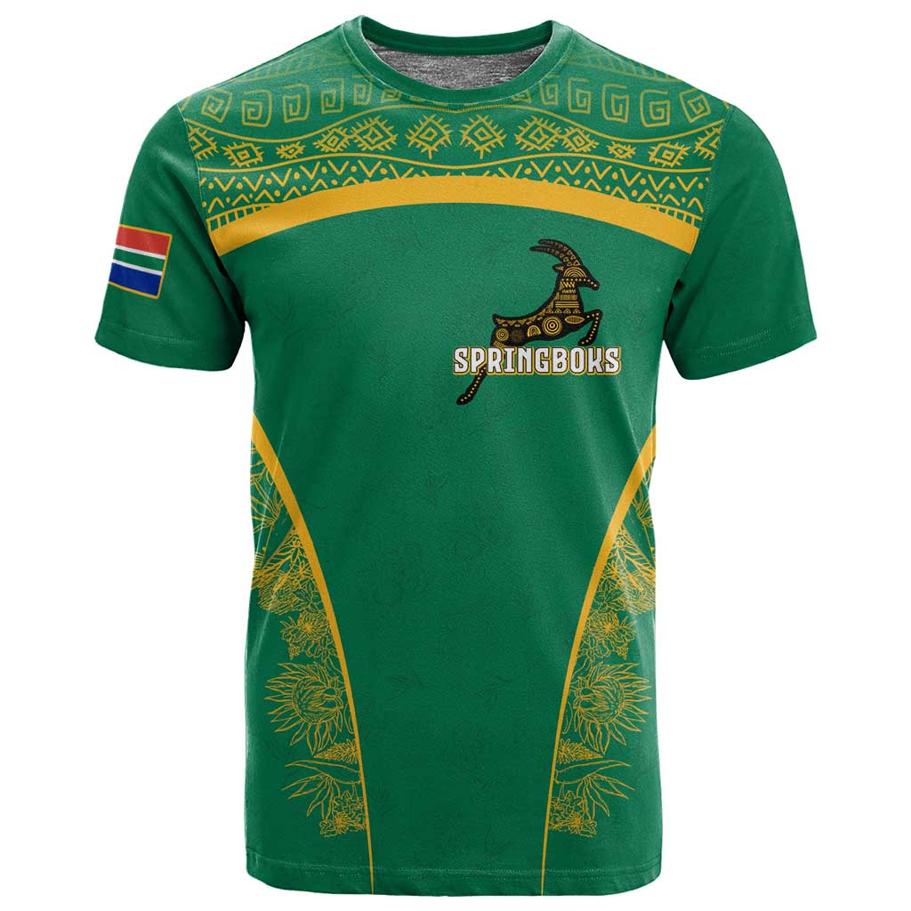South Africa Springboks T shirt with Tribal Antelope Design and Floral Accents
