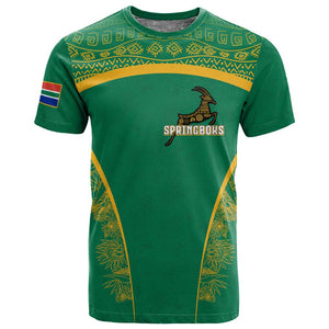 South Africa Springboks T shirt with Tribal Antelope Design and Floral Accents