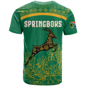 South Africa Springboks T shirt with Tribal Antelope Design and Floral Accents