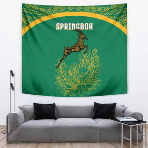South Africa Springboks Tapestry with Tribal Antelope Design and Floral Accents