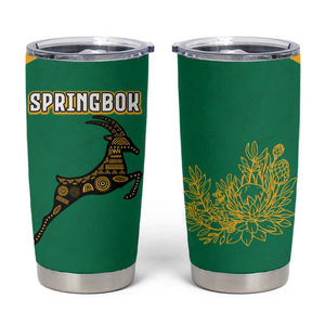 South Africa Springboks Tumbler Cup with Tribal Antelope Design and Floral Accents
