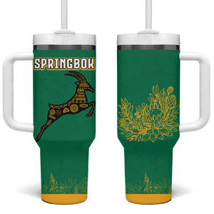 South Africa Springboks Tumbler With Handle with Tribal Antelope Design and Floral Accents