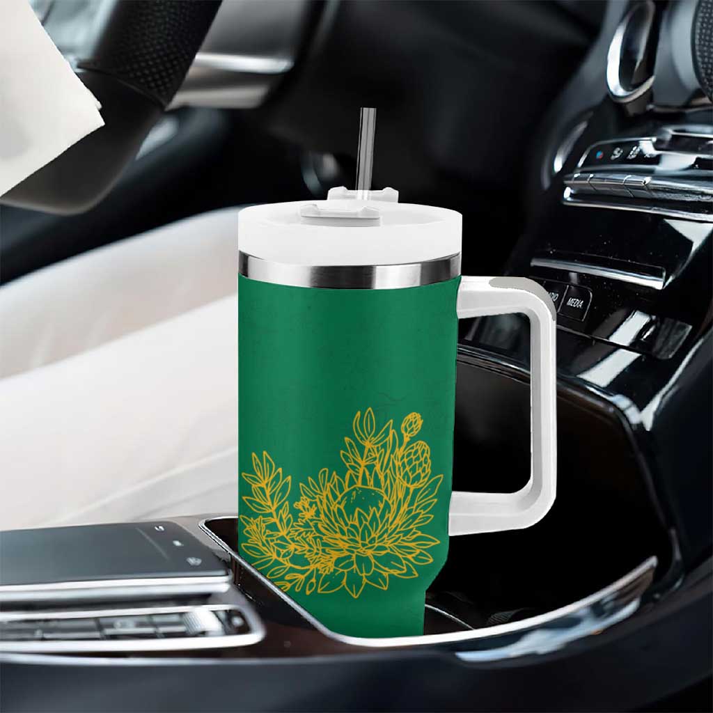 South Africa Springboks Tumbler With Handle with Tribal Antelope Design and Floral Accents