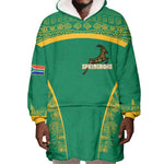 South Africa Springboks Wearable Blanket Hoodie with Tribal Antelope Design and Floral Accents
