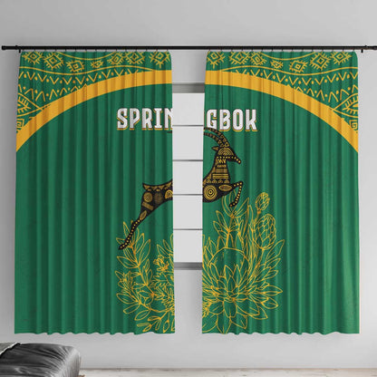 South Africa Springboks Window Curtain with Tribal Antelope Design and Floral Accents