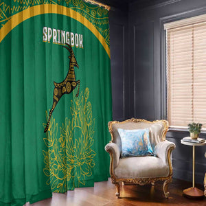 South Africa Springboks Window Curtain with Tribal Antelope Design and Floral Accents