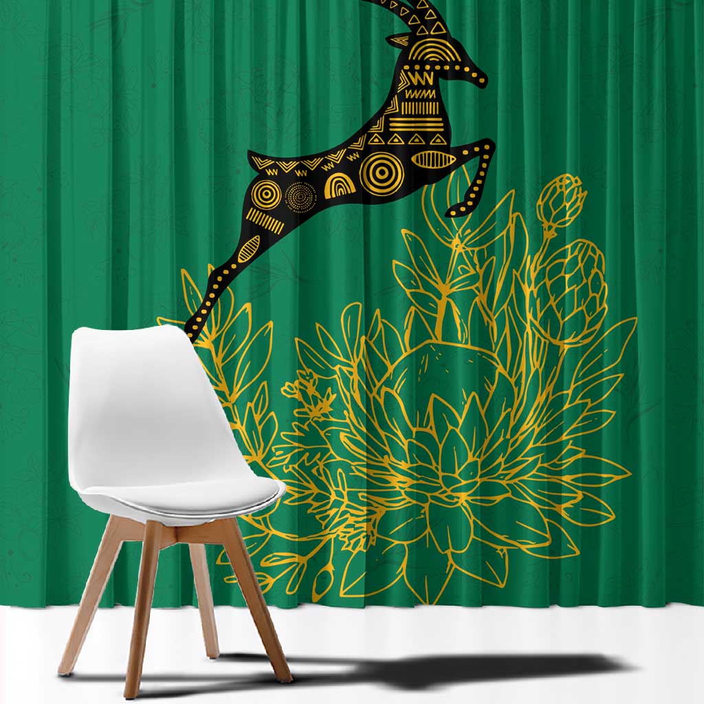 South Africa Springboks Window Curtain with Tribal Antelope Design and Floral Accents