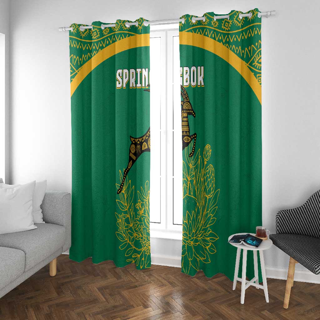 South Africa Springboks Window Curtain with Tribal Antelope Design and Floral Accents