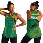 South Africa Springboks Women Racerback Tank with Tribal Antelope Design and Floral Accents