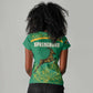 South Africa Springboks Women V-Neck T-Shirt with Tribal Antelope Design and Floral Accents