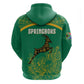 South Africa Springboks Zip Hoodie with Tribal Antelope Design and Floral Accents