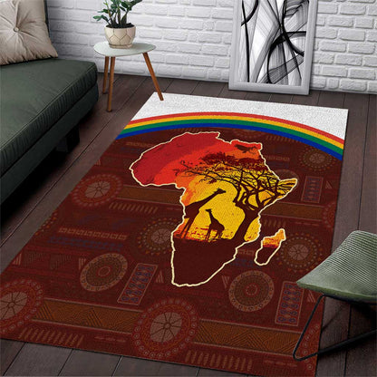 African Sunset Area Rug Tribal Pattern Continent Silhouette - Rainbow Arc Safari Scene