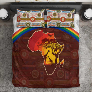 African Sunset Bedding Set Tribal Pattern Continent Silhouette - Rainbow Arc Safari Scene