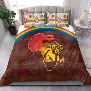 African Sunset Bedding Set Tribal Pattern Continent Silhouette - Rainbow Arc Safari Scene
