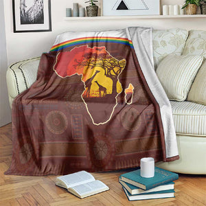 African Sunset Blanket Tribal Pattern Continent Silhouette - Rainbow Arc Safari Scene